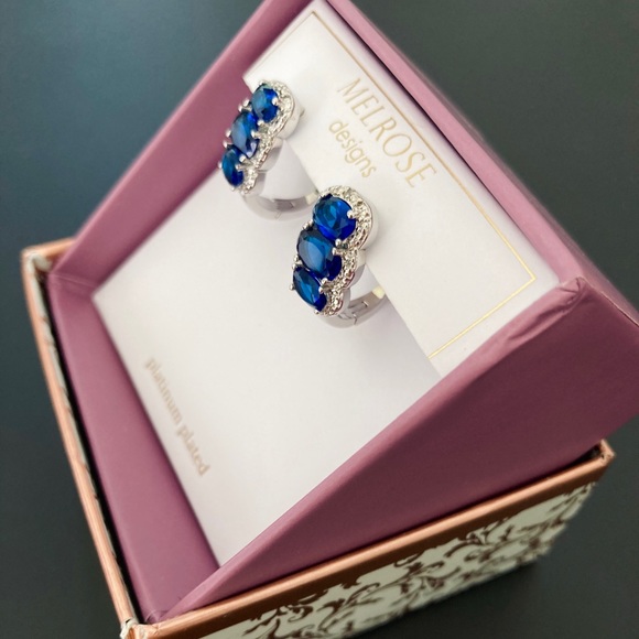 NWOT MELROSE Platinum Plated Blue Earrings - Picture 4 of 9